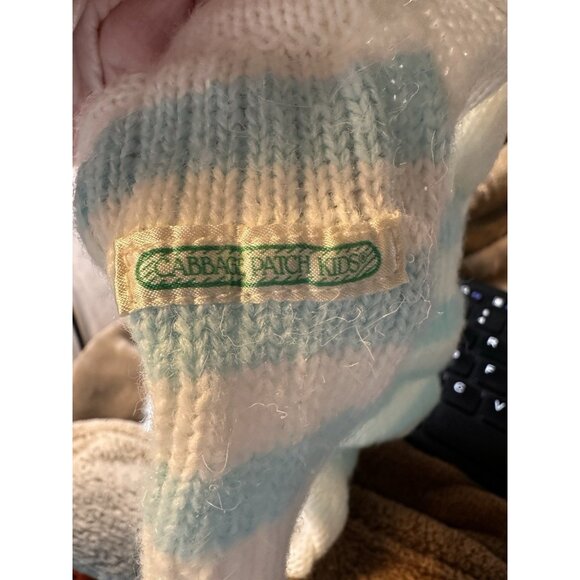 CPK Cabbage Patch Kids Vtg Baby Bean Butt BBB Blue White Knit Sleeper With Hat - Picture 9 of 13
